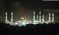 The illuminated Grand Mosque is seen from the top of Noor Mountain where the Hiraa cave is located, in Mecca, Saudi Arabia, Tuesday, Nov. 24, 2009.